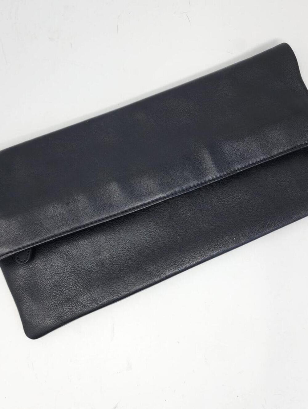 Black Leather Folding Glint Clutch Bag Purse
